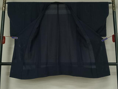 平和屋着物▽道行コート スリーシーズン 春夏秋 塵除け 紺藍色 ロング丈 正絹 逸品 AABE4112jh