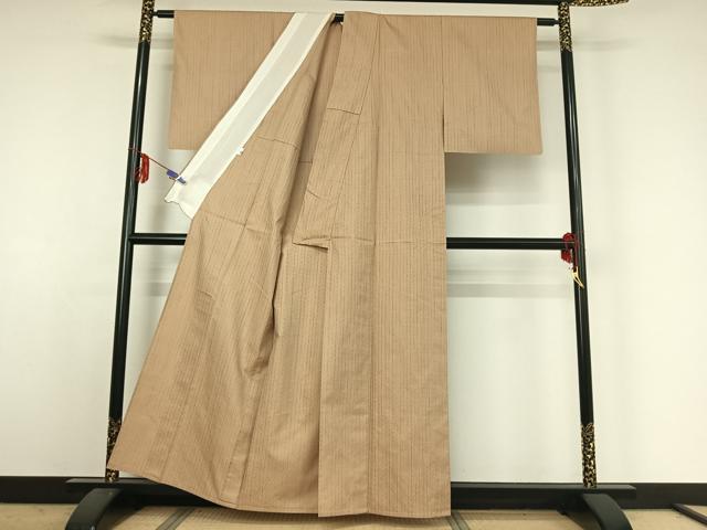 平和屋着物▽上質な紬 単衣 八丈織 市松綾織 縞 ゑり善扱い 正絹 逸品 AABE4113jh