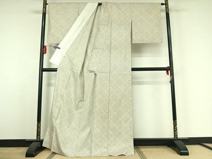 平和屋着物▽本場大島紬 白大島 単衣 松皮菱文 大丸扱い 正絹 逸品 AABE4114jh