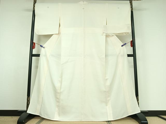 平和屋着物▽上質な紬 単衣 象牙色 反端付き 正絹 逸品 AABE4115jh