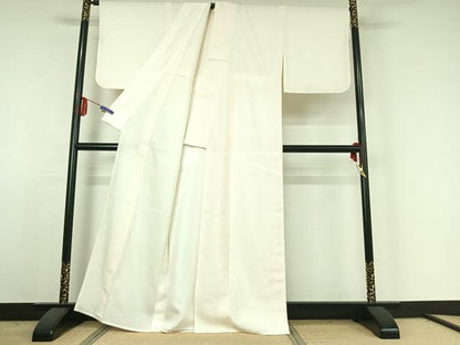 平和屋着物▽上質な紬 単衣 象牙色 反端付き 正絹 逸品 AABE4115jh