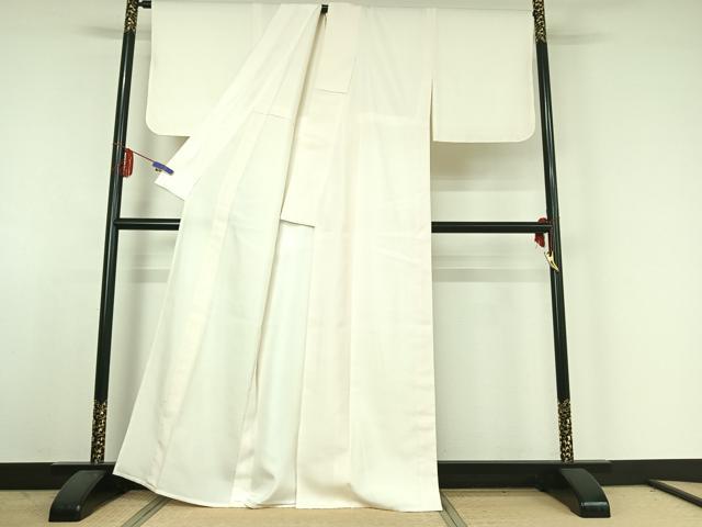 平和屋着物▽上質な紬 単衣 象牙色 反端付き 正絹 逸品 AABE4115jh