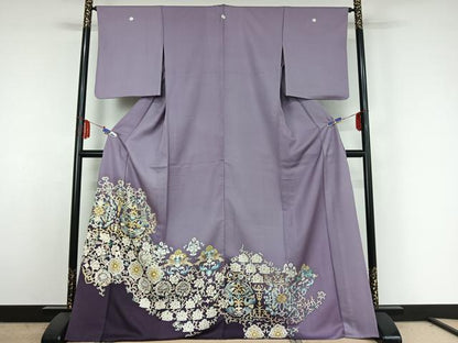 平和屋着物▽豪華色留袖 単衣 花鳥文 暈し染め 金彩 正絹 逸品 AABE4117jh