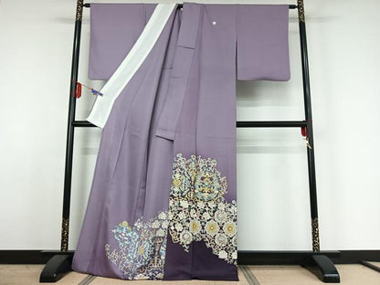 平和屋着物▽豪華色留袖 単衣 花鳥文 暈し染め 金彩 正絹 逸品 AABE4117jh