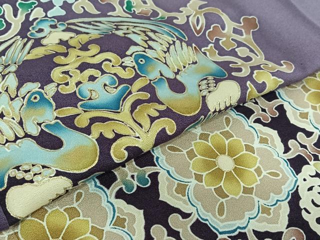 平和屋着物▽豪華色留袖 単衣 花鳥文 暈し染め 金彩 正絹 逸品 AABE4117jh
