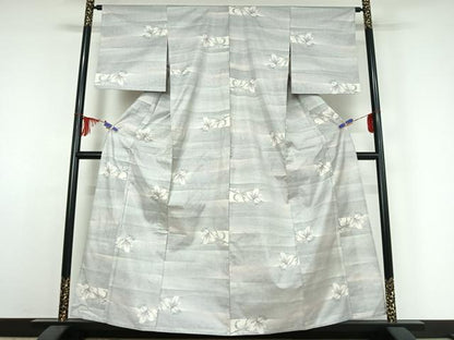 平和屋着物▽本場大島紬 白大島 単衣 9マルキ 横段花文 正絹 逸品 AABE4118jh