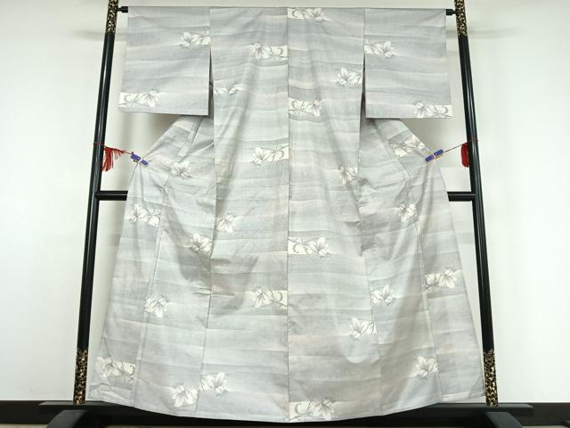 平和屋着物▽本場大島紬 白大島 単衣 9マルキ 横段花文 正絹 逸品 AABE4118jh