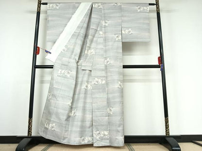 平和屋着物▽本場大島紬 白大島 単衣 9マルキ 横段花文 正絹 逸品 AABE4118jh