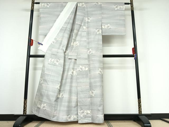 平和屋着物▽本場大島紬 白大島 単衣 9マルキ 横段花文 正絹 逸品 AABE4118jh