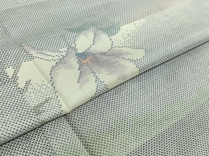 平和屋着物▽本場大島紬 白大島 単衣 9マルキ 横段花文 正絹 逸品 AABE4118jh