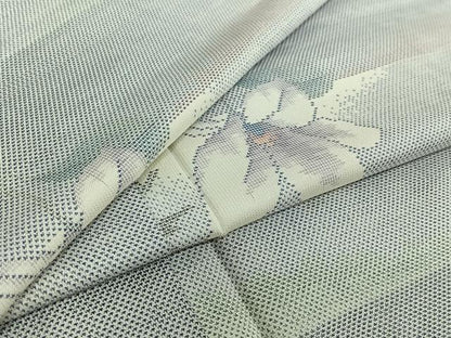 平和屋着物▽本場大島紬 白大島 単衣 9マルキ 横段花文 正絹 逸品 AABE4118jh