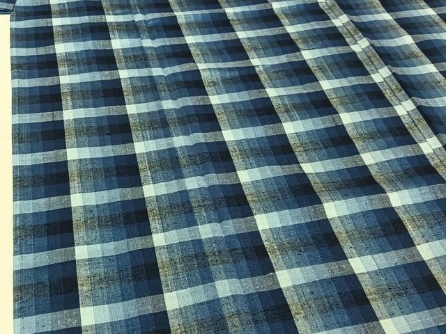 平和屋着物▽上質な紬　単衣　格子　正絹　逸品　AABE4120jh