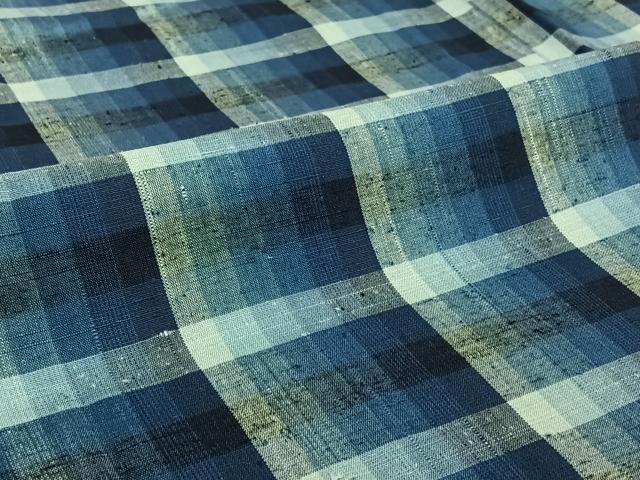 平和屋着物▽上質な紬　単衣　格子　正絹　逸品　AABE4120jh