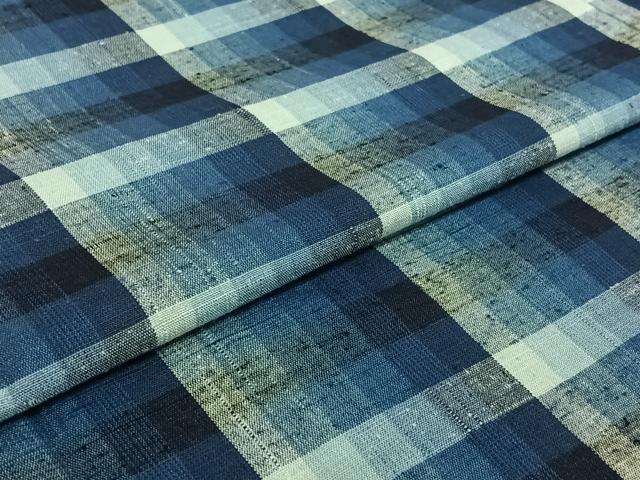 平和屋着物▽上質な紬　単衣　格子　正絹　逸品　AABE4120jh