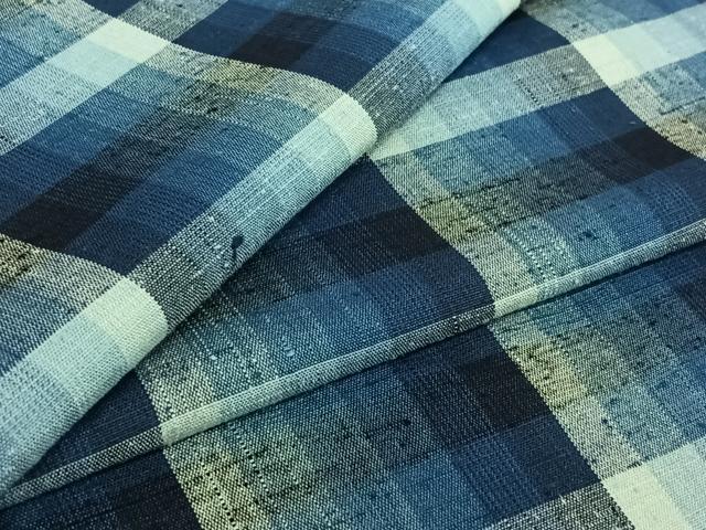 平和屋着物▽上質な紬　単衣　格子　正絹　逸品　AABE4120jh