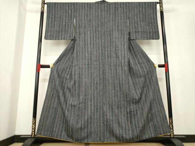 平和屋着物●上質な紬　縞　正絹　逸品　AABE4128ck