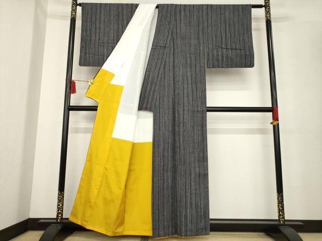 平和屋着物●上質な紬　縞　正絹　逸品　AABE4128ck