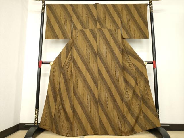 平和屋着物●上質な小紋　斜縞花文　正絹　逸品　AABE4148ck