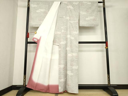 平和屋着物●上質な紬 エ霞花文 やまと誂製 正絹 逸品 AABE4149ck