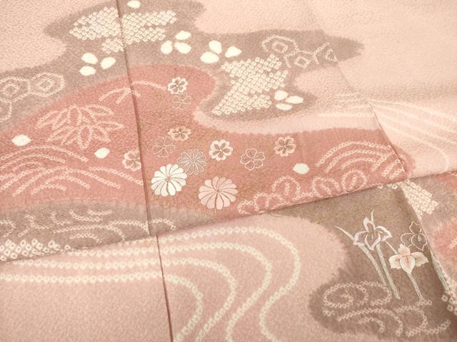 平和屋着物●訪問着　絞り　刺繍　流水花文　金彩　正絹　逸品　AABE4159ck