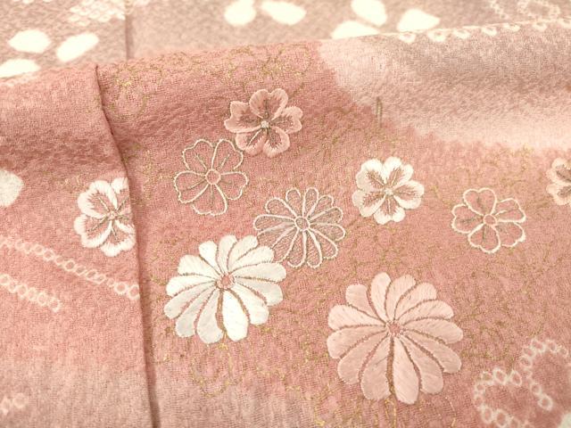 平和屋着物●訪問着　絞り　刺繍　流水花文　金彩　正絹　逸品　AABE4159ck