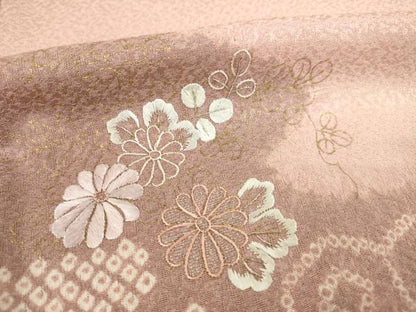 平和屋着物●訪問着　絞り　刺繍　流水花文　金彩　正絹　逸品　AABE4159ck