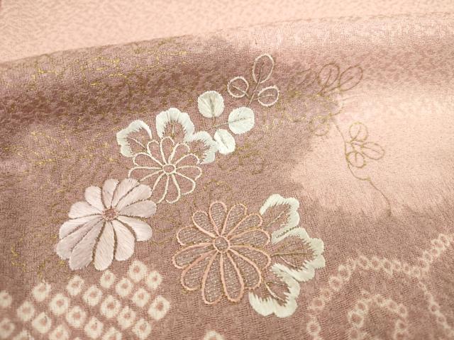 平和屋着物●訪問着　絞り　刺繍　流水花文　金彩　正絹　逸品　AABE4159ck