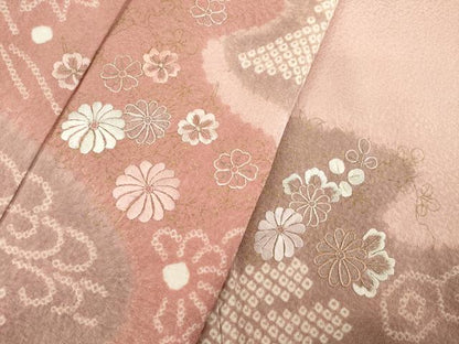 平和屋着物●訪問着　絞り　刺繍　流水花文　金彩　正絹　逸品　AABE4159ck