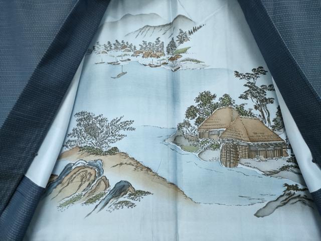 平和屋着物○男性 本場大島紬 アンサンブル 変わり格子 久野織物特製