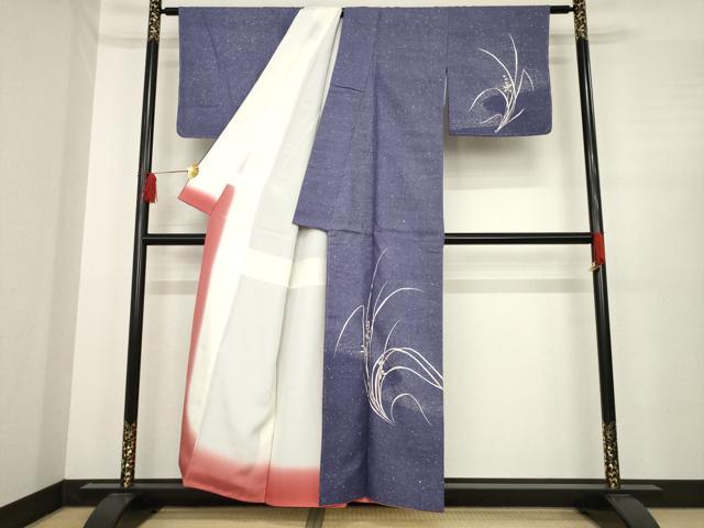 平和屋着物●訪問着　紬地　流水草花文　正絹　逸品　未使用　AABE4178ck 平和屋着物○訪問着 紬地 流水草花文 正絹 逸品 未使用 AABE4178ck