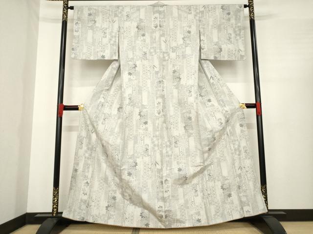 平和屋着物●上質な紬　短冊花文　正絹　逸品　AABE4183ck