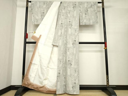 平和屋着物●上質な紬　短冊花文　正絹　逸品　AABE4183ck