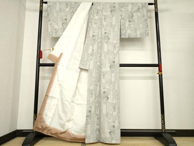 平和屋着物●上質な紬　短冊花文　正絹　逸品　AABE4183ck