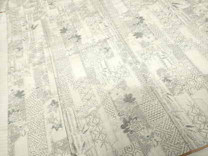 平和屋着物●上質な紬　短冊花文　正絹　逸品　AABE4183ck