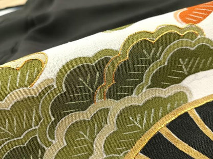 平和屋着物■豪華黒留袖　駒刺繍　扇面草花文　金彩　正絹　逸品　AABE4224uw