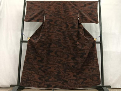 平和屋着物■上質な紬　流水花文　黒地　正絹　逸品　AABE4227uw