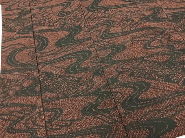 平和屋着物■上質な紬　流水花文　黒地　正絹　逸品　AABE4227uw