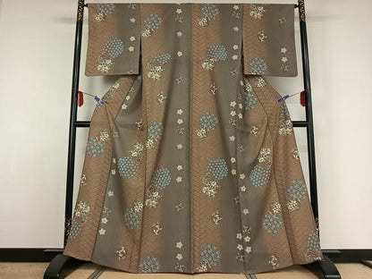 平和屋着物▽小紋 単衣 花丸文 洗える着物 AABE4245jh