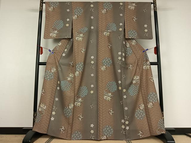 平和屋着物▽小紋 単衣 花丸文 洗える着物 AABE4245jh
