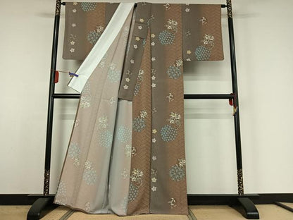 平和屋着物▽小紋 単衣 花丸文 洗える着物 AABE4245jh