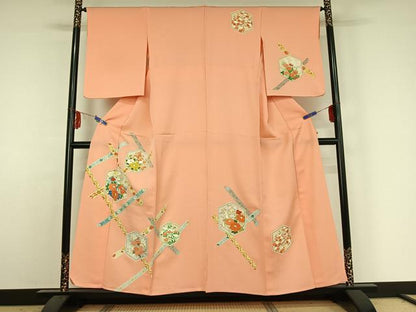 平和屋着物▽訪問着 単衣 亀甲花文 正絹 逸品 AABE4246jh