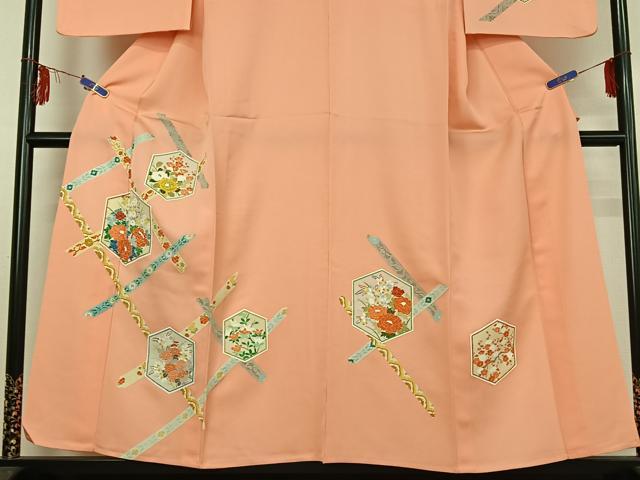 平和屋着物▽訪問着 単衣 亀甲花文 正絹 逸品 AABE4246jh