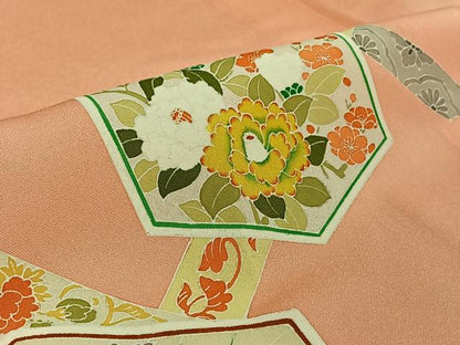平和屋着物▽訪問着 単衣 亀甲花文 正絹 逸品 AABE4246jh