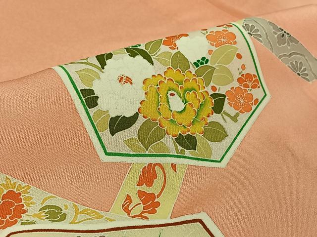 平和屋着物▽訪問着 単衣 亀甲花文 正絹 逸品 AABE4246jh