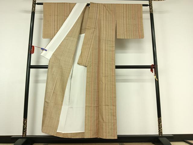 平和屋着物▽上質な紬 単衣 縞 西武百貨店扱い 正絹 逸品 AABE4247jh