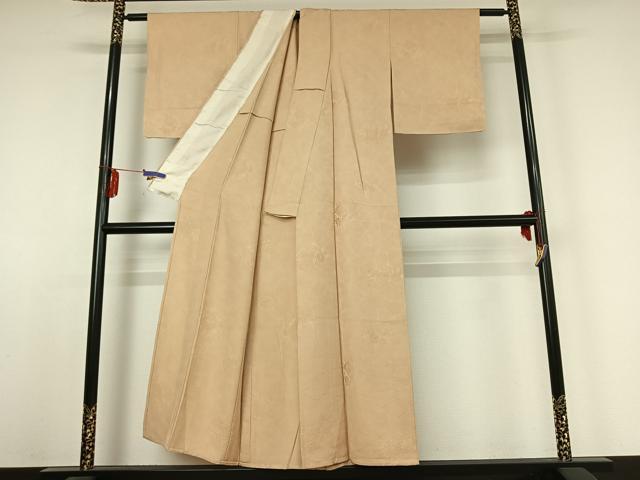 平和屋着物▽上質な色無地 単衣 草花地紋 肌色 正絹 逸品 AABE4250jh