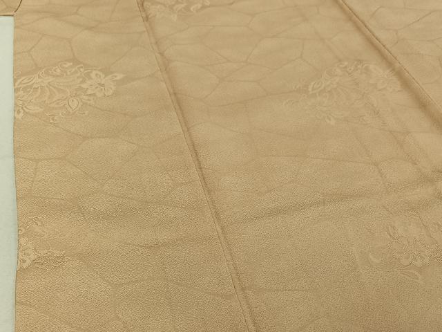 平和屋着物▽上質な色無地 単衣 草花地紋 肌色 正絹 逸品 AABE4250jh