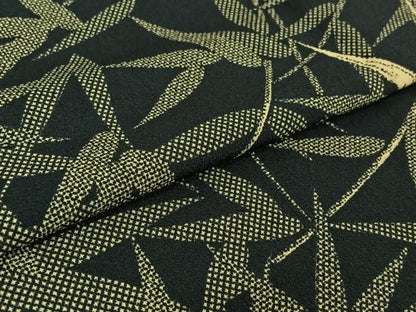 平和屋着物▽上質な小紋 単衣 笹の葉文 黒地 正絹 逸品 AABE4252jh