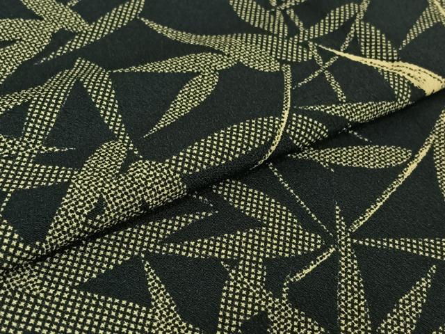 平和屋着物▽上質な小紋 単衣 笹の葉文 黒地 正絹 逸品 AABE4252jh