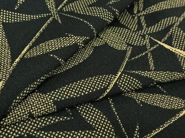 平和屋着物▽上質な小紋 単衣 笹の葉文 黒地 正絹 逸品 AABE4252jh